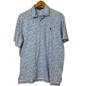 Polo By Ralph Lauren Mens floral print blue polo shirt 100% Cotton Men’s Size L